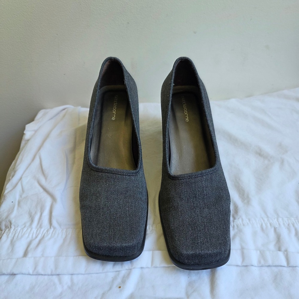 Liz Claiborne McAllister II VTG 90s CBK Square Toe Block Heel Pumps Grey 7.5M